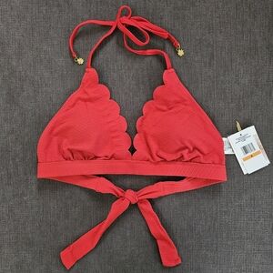 Nwt Jessica Simpson Scalloped Edge Red Bikini Top Sz Small